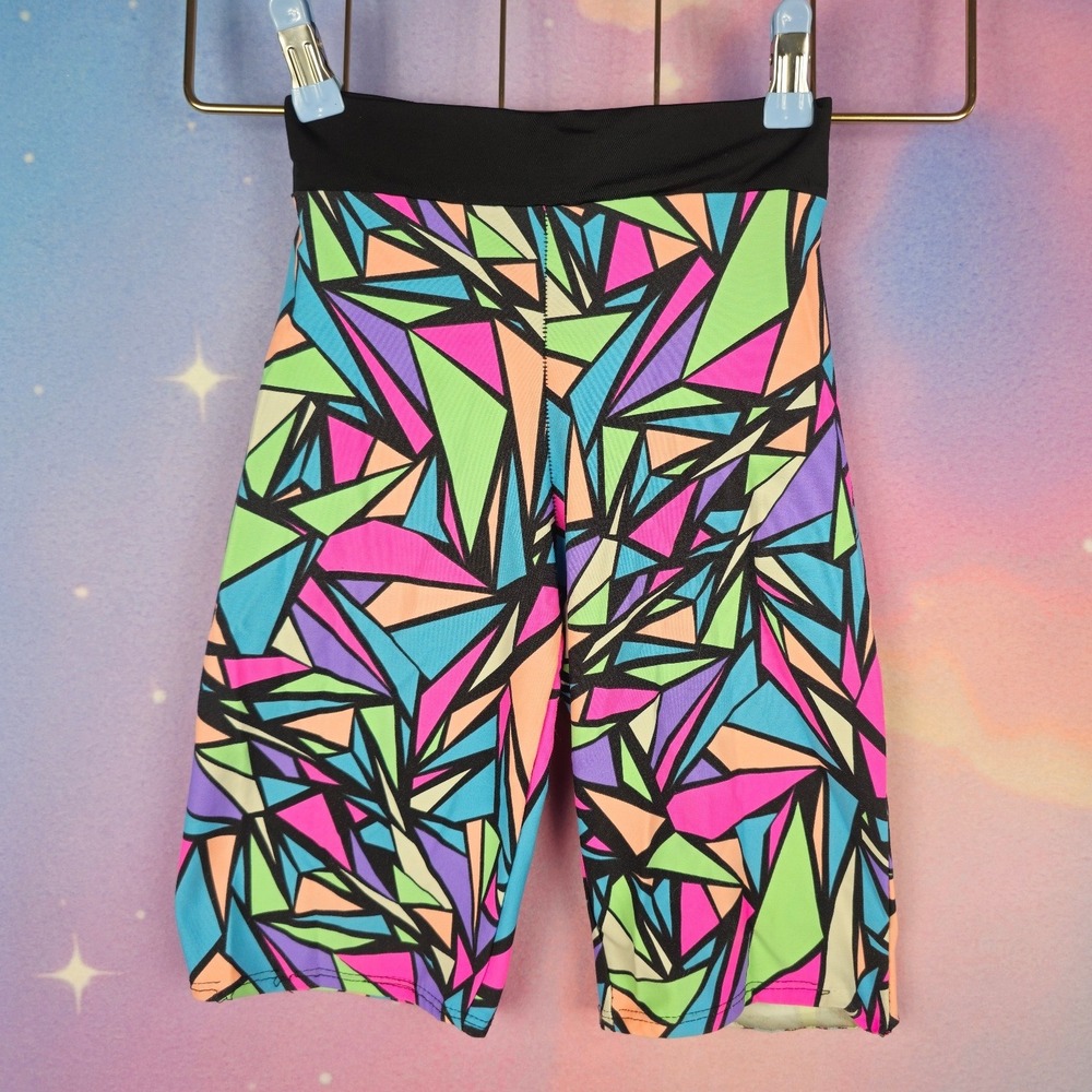 Rolita Couture Biker Shorts Womens S Multi Color Geometric Rave Festival Workout